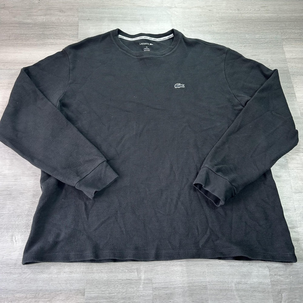 Lacoste Sleepwear Shirt‎ Mens 2XL Black Waffle Long Sleeve Pajama Lounge Top